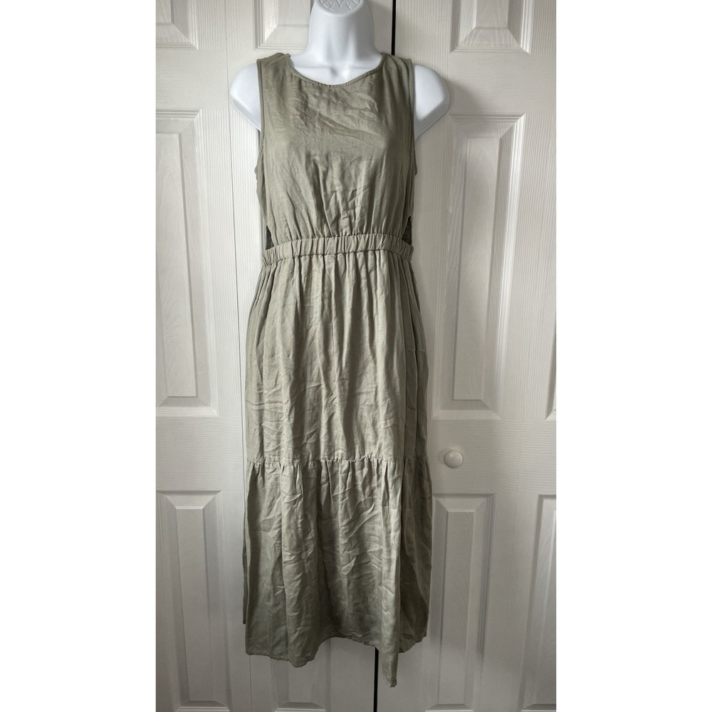 Sincerely Jules Women's M khaki open back/waist Sleeveless Maxi‎ Dress Si